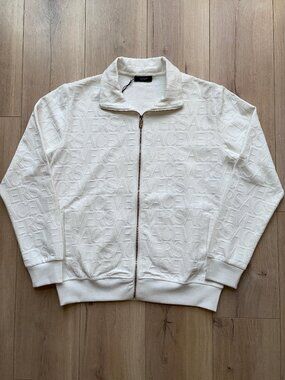Versace Men's White Embossed Logo Full Zipper Cardigan XL